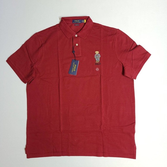 Polo Ralph Lauren Mens XL Polo Shirt w/ Military Army Camo Bear Burgundy Red - Picture 7 of 7